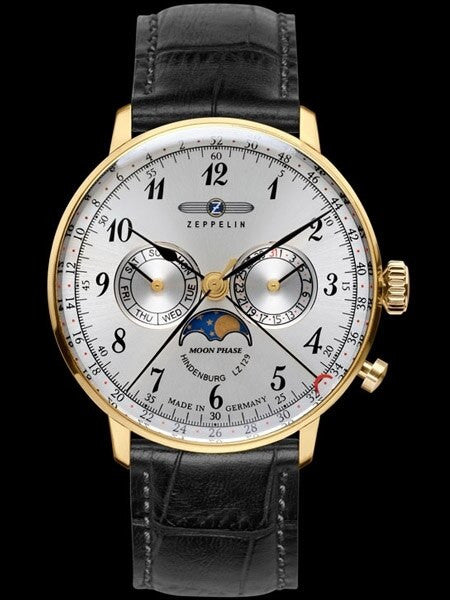 Graf Zeppelin Hindenburg Swiss Quartz Moonphase Calendar Watch #7038-1