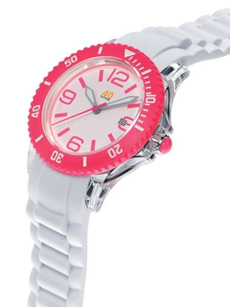 40Nine Clear Plastic 41.5mm Case with White Silicone Rubber Strap #40NINE03-WHITEPINK3