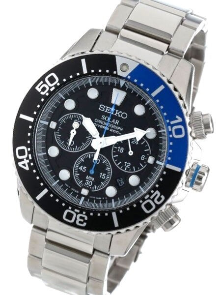 Seiko Solar Quartz Chronograph with Stop-Watch and 24-hour Sub-Dial  #SSC017