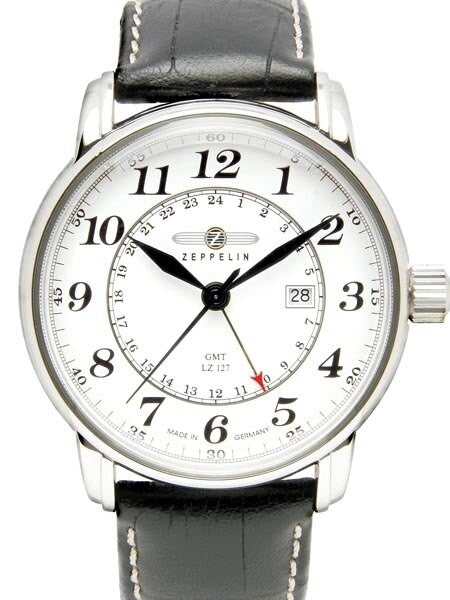 Graf Zeppelin Dual Time, GMT Watch with Red Tipped 24-hr Hand. #7642-1