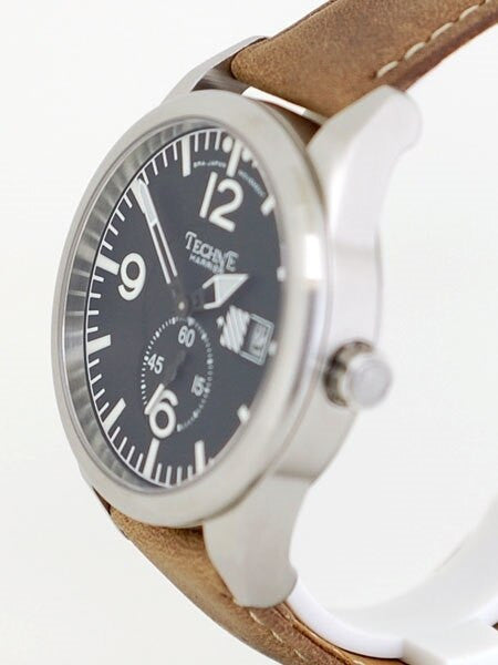 Techne 41mm Harrier Aviator Quartz Watch with Camel Color Leather Strap #375.062