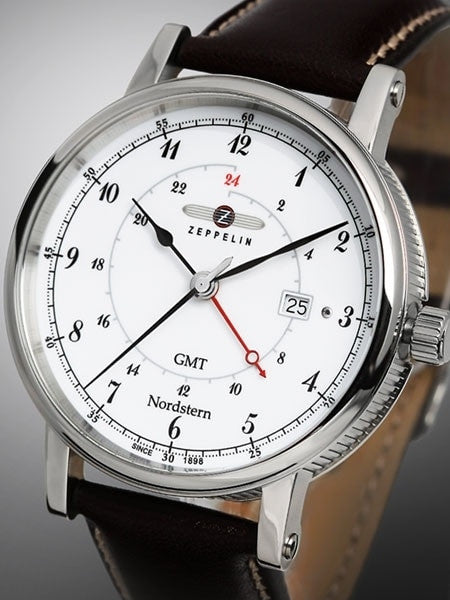 Graf Zeppelin Nordstern Series Swiss Quartz GMT Watch with Coin-Edge Case #7546-1