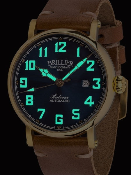 Brillier Blue 43mm Airborne Automatic Watch with Horween Leather Strap #BR-18