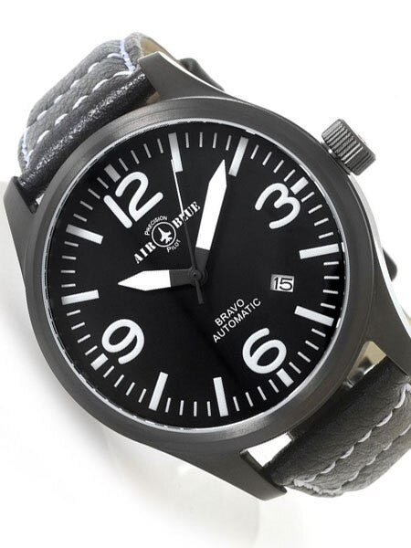 Air Blue Bravo Automatic Pilot Watch with 44mm PVD Case, Sapphire Crystal #BRAVOAUTOPVDBLKWHT
