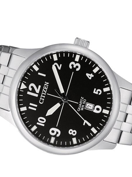 Citizen Black Dial Quartz Watch with Stainless Steel Bracelet #BI1050-81F