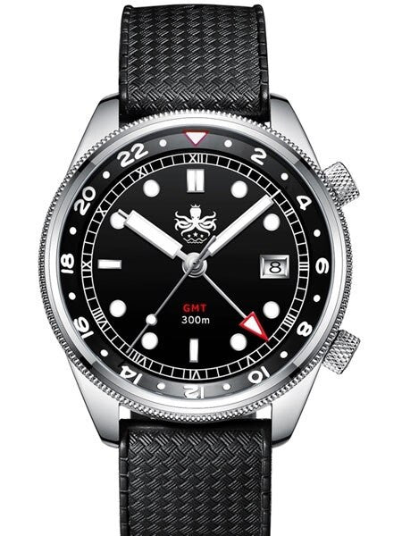 PHOIBOS Eagle Ray 300-Meter Dual-Time GMT Dive Watch with Double Dome AR Sapphire Crystal #PX023C