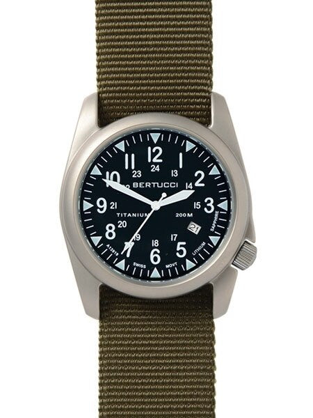 Bertucci A-4T Super Yankee Titanium Watch with Olive Nylon Strap #13478