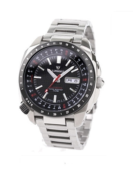 J. Springs Automatic 21-Jewel Retro-Future Watch with Day and Date, Black Dial #BEB069