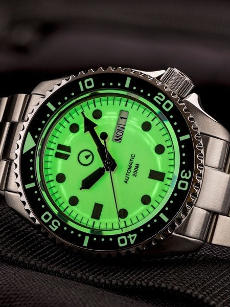 Islander Luminous Dial Automatic Dive Watch with Solid-Link Bracelet, AR Sapphire Crystal, and Luminous Ceramic Bezel Insert #ISL-61
