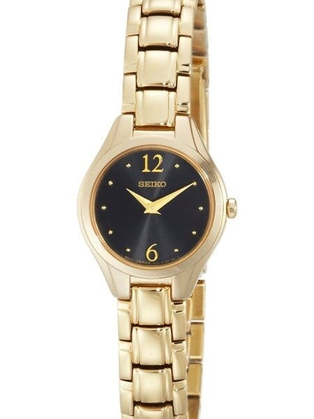 Seiko Goldtone Women's Quartz Dress Watch with Charcoal Dial, Goltone Hands and Markers #SUJG08