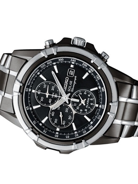 Seiko Essentials Solar IP Chronograph and Alarm with Black Dial #SSC143