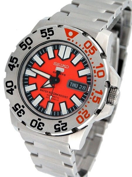 Seiko 5 Sports "Baby Monster" Automatic Dive Watch w/ Orange Dial #SNZF49K1