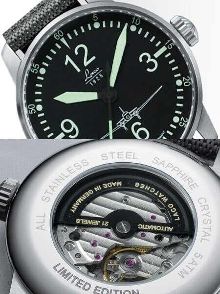 Laco DC-3 Homage 21-Jewel Automatic (Limited Edition) Pilot Watch with Sapphire Crystal #862001