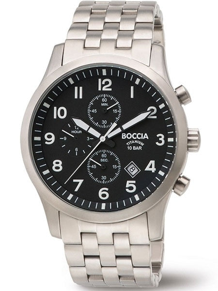 Boccia Mens Quartz Chronograph Watch with 12-Hour Totalizer and 41.5mm Titanium Case #3755-02