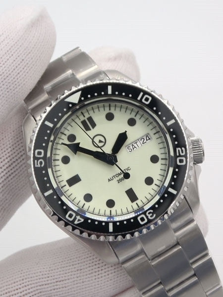 Islander Luminous Dial Automatic Dive Watch with Solid-Link Bracelet, AR Sapphire Crystal, and Luminous Ceramic Bezel Insert #ISL-61
