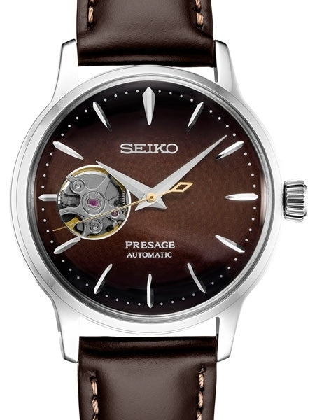 Ladies Seiko Presage Brown Automatic Dress Watch with Open Heart #SSA783