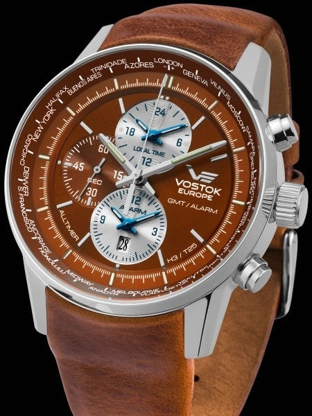 Vostok-Europe Gaz-Limo World-Time GMT Watch with Alarm #565A292
