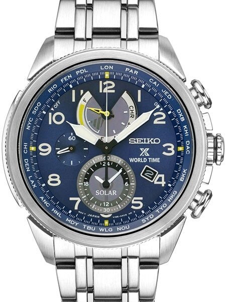 Seiko Solar World Timer, Chronograph, Alarm with Sapphire Crystal #SSC507