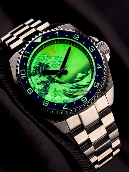 Islander Luminous Wave Dial Automatic Dive Watch with AR Double-Dome Sapphire Crystal, and Luminous Ceramic Bezel Insert #ISL-62