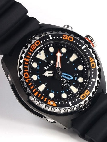 Seiko Prospex Kinetic Black Ion-Plated 47.5mm GMT Dive Watch  #SUN023