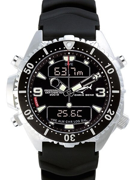 Chris Benz Professional Depthmeter Dive Watch with Chronograph and Alarm #CB-D200-S-KBS