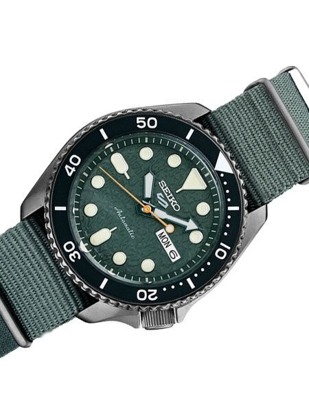 Seiko 5 Sports 24-Jewel Automatic Watch with Textured Green Dial and Nylon Strap #SRPD77