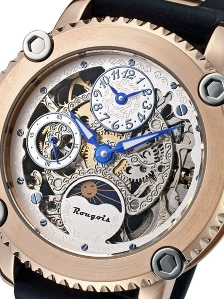 Dual Time Rougois Skeleton Mechanical Watch with Day-Night Moonphase #3286M-RGS-1