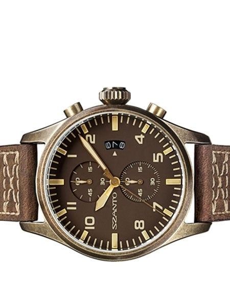 Szanto 44mm Antique Bronze Ion Plated Case, Military Chronograph Watch #4003