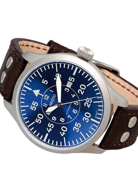 Scratch and Dent - Aristo 3H158 47mm Swiss Automatic Pilot's Watch with Sunburst Blue Dial
