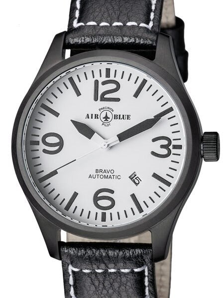 Air Blue Bravo Automatic Pilot Watch with 44mm PVD Case, Sapphire Crystal #BRAVOAUTOPVDWHTBLK