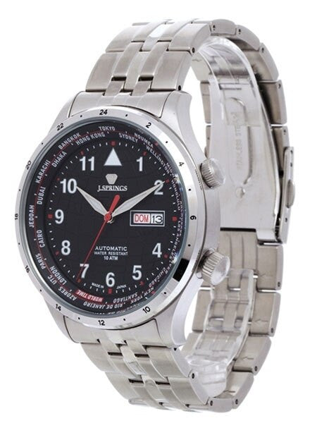 J. Springs Automatic 21-Jewel World Time Watch with Day and Date, Black Dial #BEB099