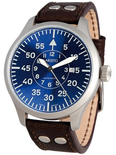 Aristo 3H158 47mm Swiss Automatic Pilot's Watch with Sunburst Blue Dial