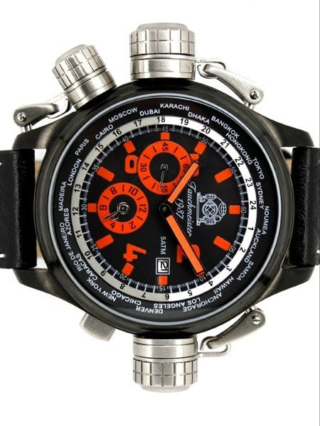 Scratch and Dent - Tauchmeister Worldtimer Watch with Alarm and Black Dial #T0195