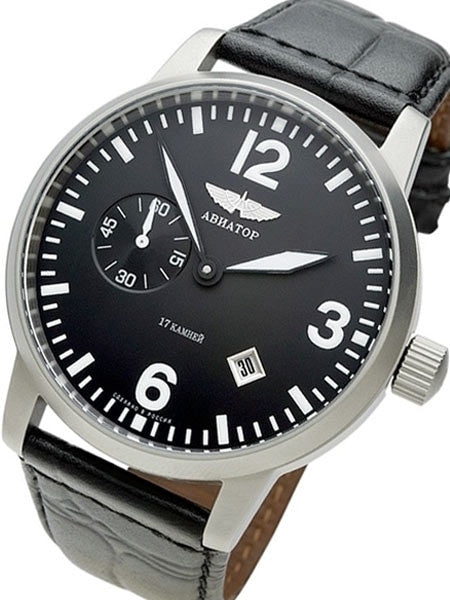 Aviator 45mm Mechanical, Hand Wind Watch with Easy to Read Black Dial
