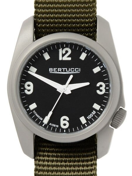 Bertucci A-1T Titanium 36mm Field Watch with Olive Nylon Strap #10302
