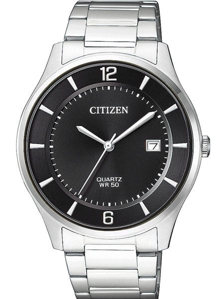 Citizen Thin Quartz Dress Watch with Black Dial and SS Bracelet #BD0041-89E