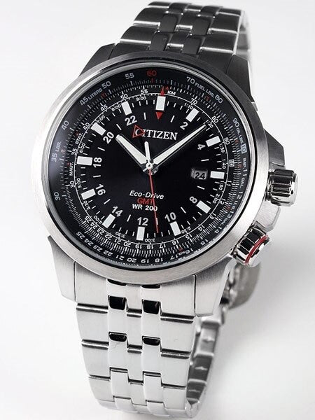 Citizen Eco-Drive Aviator GMT Watch with Inner Slide Rule Bezel #BJ7070-57E