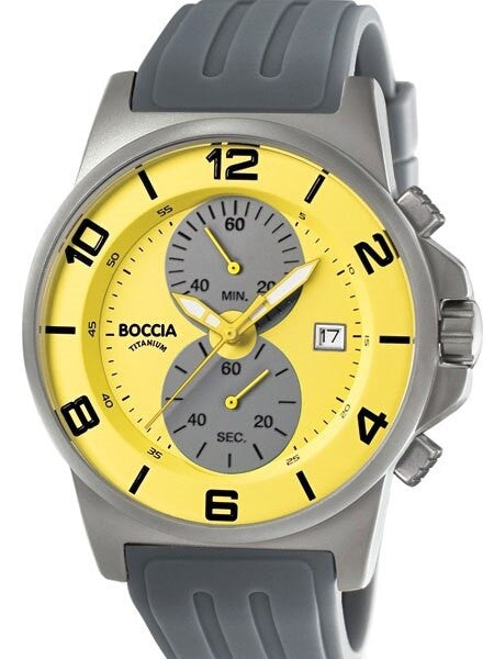 Boccia Mens Black Dial Quartz Chronograph with 45mm Titanium Case and Rubber Strap #3777-20