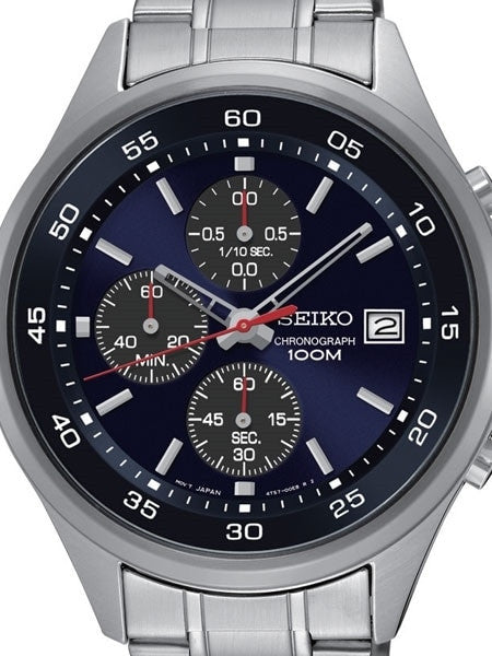 Seiko Blue Dial Chronograph with Sixty-Minute Stopwatch #SKS475