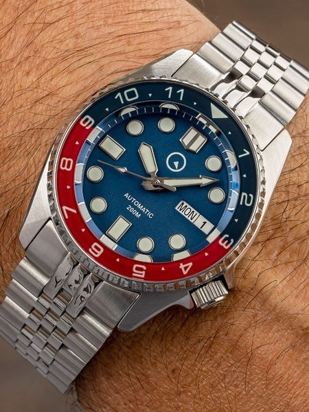 Islander 38mm Automatic Dual-Time Watch with Solid-Link Bracelet, AR Sapphire Crystal, and Luminous Sapphire Bezel Insert #ISL-51