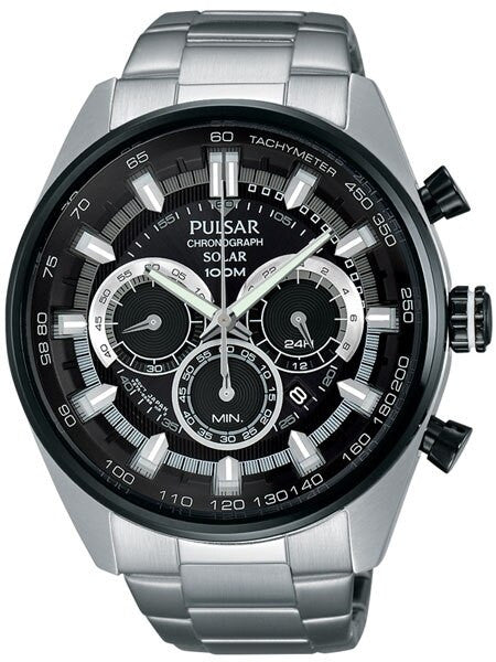Pulsar Solar Quartz Chronograph Watch with Stopwatch and 24-Hour Sub-Dial #PX5033
