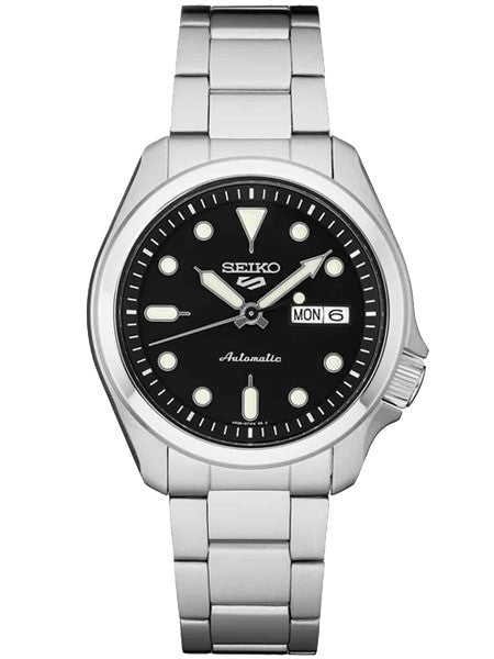 Seiko 5 Sports 24-Jewel Automatic Watch with Black Dial and SS Bracelet #SRPE55