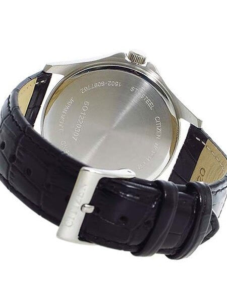 Citizen Quartz Casual Watch with Black Aviator-Style Dial and Leather Strap #BF2001-04E