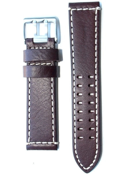 Toscana Brown Italian Leather Strap with Double-Tongue Buckle, Contrasting Stitching #EPBX-25780