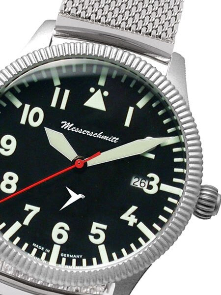Messerschmitt 41mm Aviator Watch with Coin Edge Bezel, Mesh Bracelt #ME-134M
