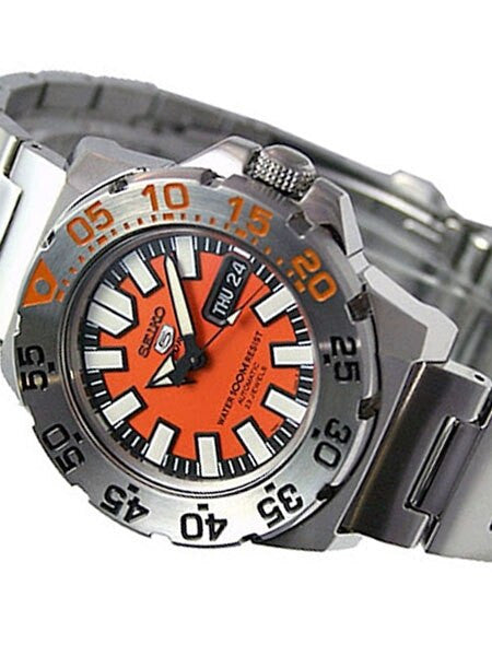 Seiko 5 Sports "Baby Monster" Automatic Dive Watch w/ Orange Dial #SNZF49K1