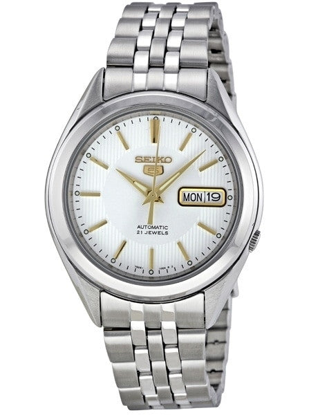 Seiko 5 Automatic White Dial Watch with Stainless Steel Bracelet #SNKL17