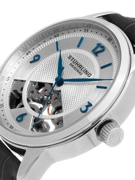 Stuhrling 17-Jewel Mechanical, hand winding watch with 40mm case, black leather strap #977.01