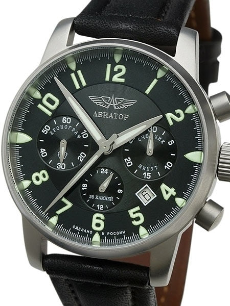Aviator 42mm Mechanical, Hand Wind Chronograph with 24-Hour Sub-Dial