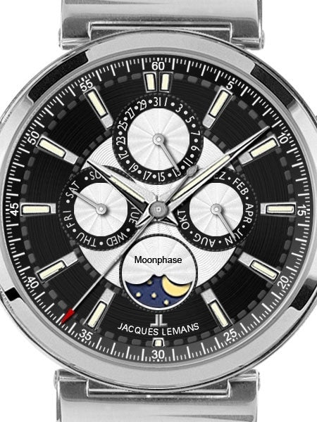 Jacques Lemans Verona Calendar Dress Watch with Moonphase Sub-Dial #1-1698D